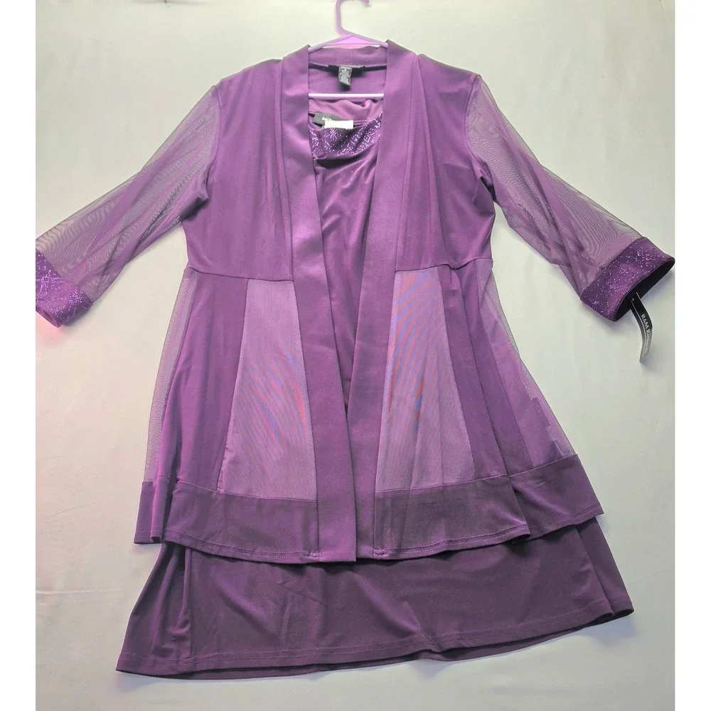 R&M Richards Womens Purple 2 Piece Dress Set Glitter Mesh Jacket Size L